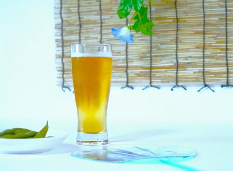 夏、ビール、枝豆 ビール,枝豆,すだれの写真素材
