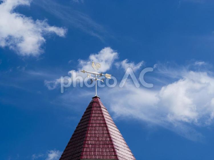 風見鶏のある屋根 屋根,風見鶏,空の写真素材