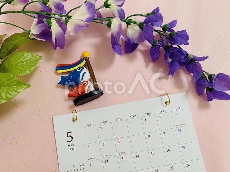 5月カレンダー　藤の花 5月,5月カレンダー,カレンダーの写真素材
