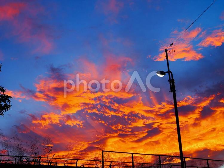 夕焼けの似合う町東京葛飾奥戸 夕焼け,空,街の夕焼けの写真素材