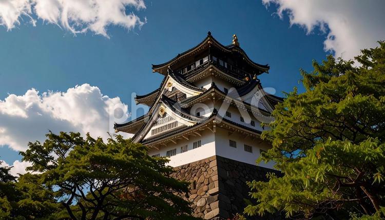 日本の山城のイメージ 江戸時代,城,天守閣の写真素材