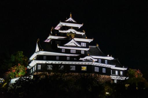 ライトアップされた岡山城天守閣 ライトアップされた岡山城天守閣 岡山城,ライトアップ,烏城灯源郷の写真素材
