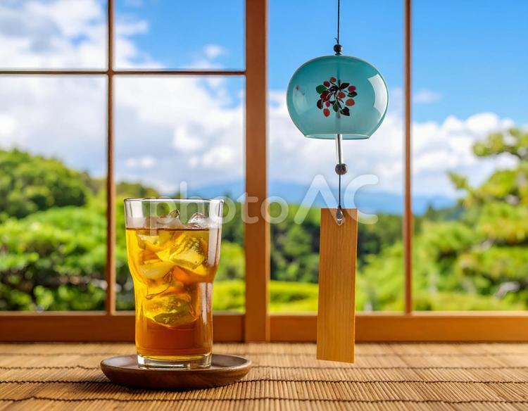 風鈴と冷たいお茶 風鈴,麦茶,お茶の写真素材