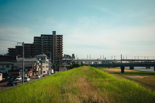 河川敷 河川敷 河川敷,対決,横川の写真素材