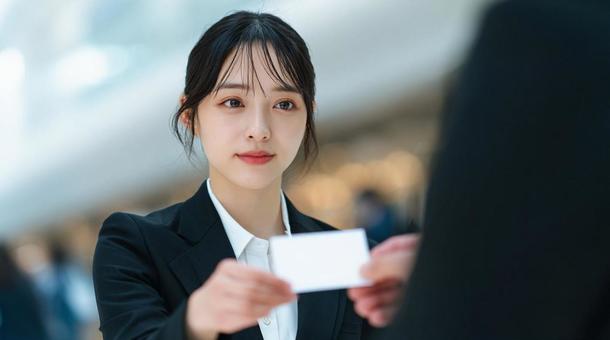 新人が初めて名刺交換する瞬間 新人が初めて名刺交換する瞬間の写真