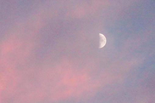 夕焼け雲に上弦の月 夕焼け雲,上弦の月,背景素材の写真素材