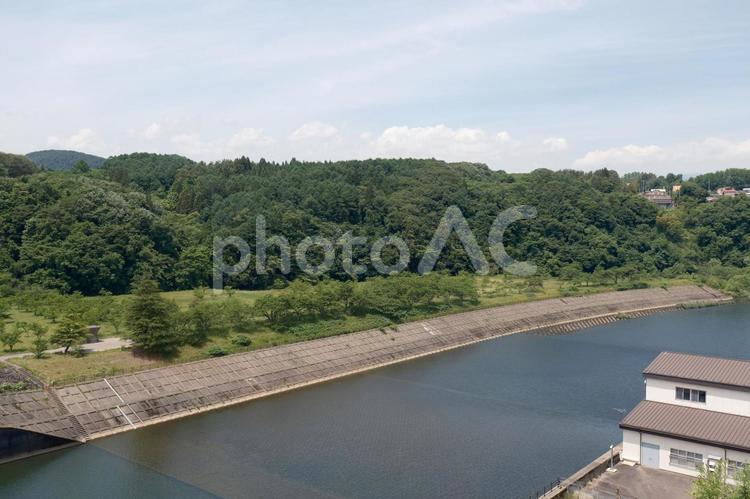 御所ダム　御所湖下流の風景　 御所ダム,御所湖,春の写真素材