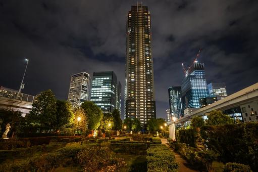 汐留　イタリア公園　夜景 イタリア公園,汐留,夜景の写真素材