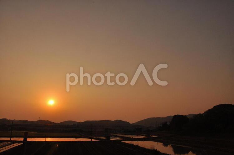 田園風景 夕日,景色,朝日の写真素材