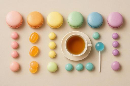 パステルスイーツと紅茶 パステルスイーツと紅茶の写真