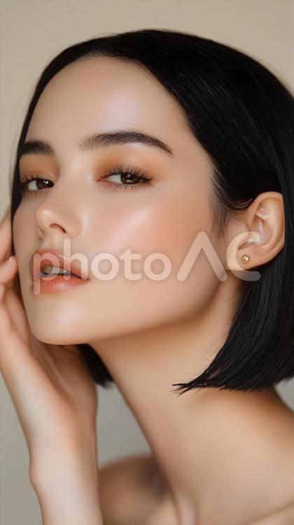 洗練された女性の美しい横顔クローズアップ 女性,美容,アップの写真素材