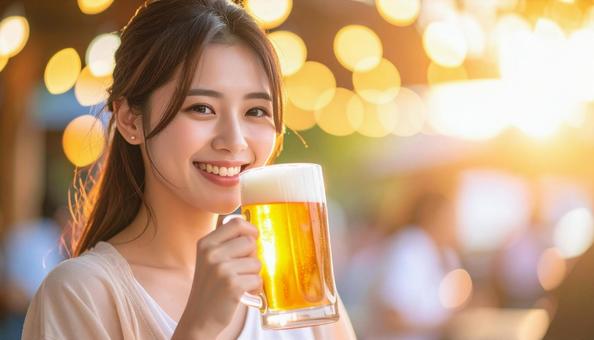ビールを飲む若くて可愛い女性ポートレート ビールを飲む若くて可愛い女性ポートレートの写真