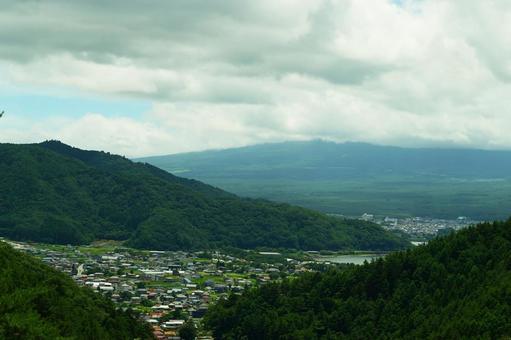 Photo, fujikawaguchiko town, town, mountain, 
