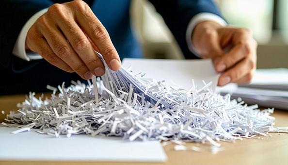 シュレッダーで粉砕された書類 シュレッダーで粉砕された書類の写真