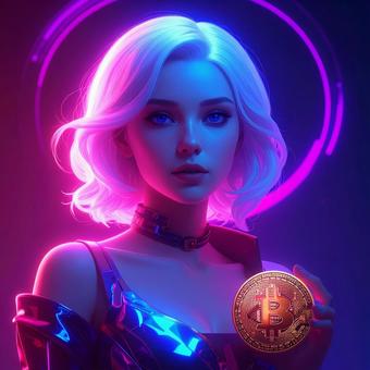 ビットコインを持つ女性 ビットコインを持つ女性の写真