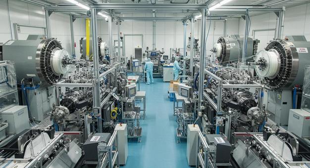 最新の光ファイバーケーブル製造設備の写真