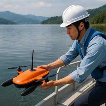 湖上調査水上ドローン発進 湖上調査水上ドローン発進の写真