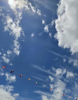 空 空 旗,運動会,空の写真素材