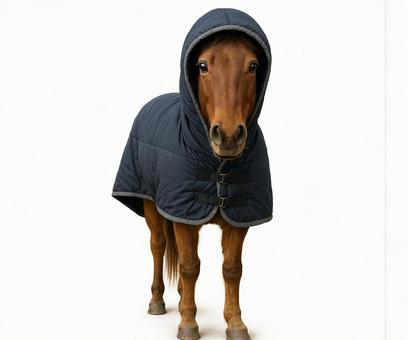 寒さ対策中の馬 寒さ対策中の馬の写真