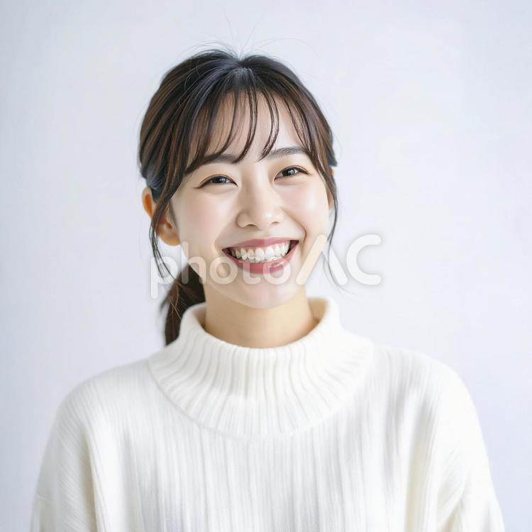 白いセーターの若い女性　生成AI　 女性,人物,若いの写真素材