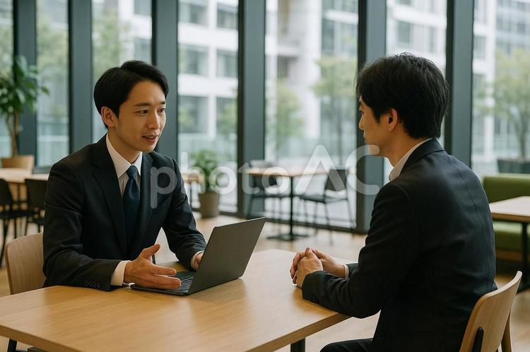 開放的なオフィスでの商談 ミーティング,男性,会議の写真素材