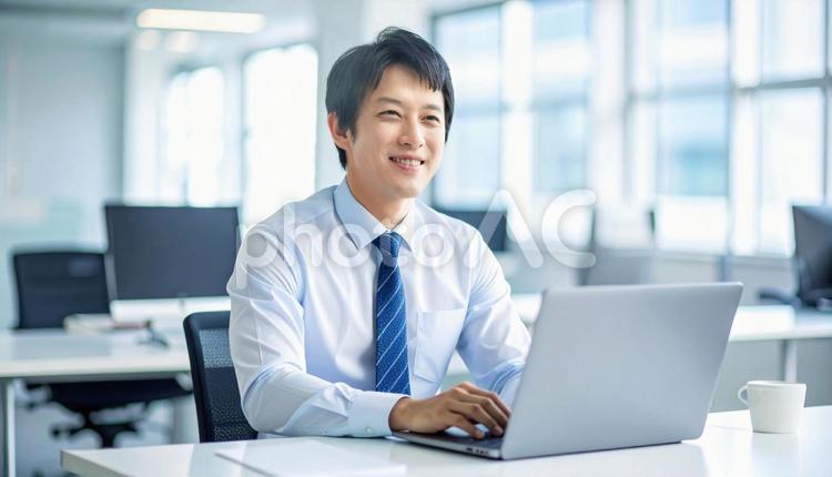 オフィスでパソコン使用した仕事をする男性 再雇用,オフィスワーク,仕事の写真素材