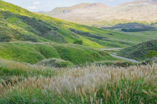 The beautiful scenery of Aso with Japanese silver grass, JPG