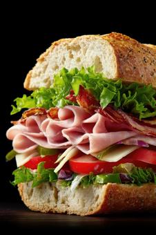 バゲットのサンドイッチ 断面 バゲットのサンドイッチ 断面の写真