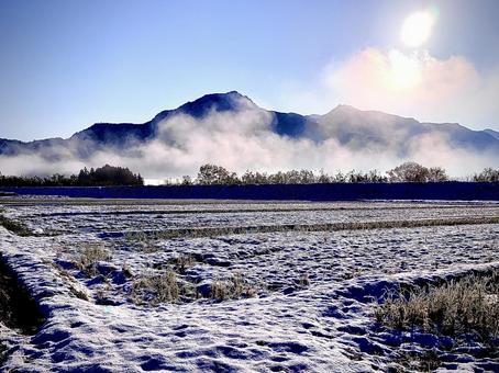 雪の朝 風景,雪,霧の写真素材