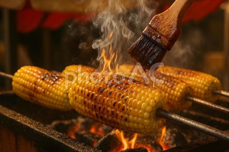 炙り焼きトウモロコシ 焼きトウモロコシ,夏祭り,屋台の写真素材