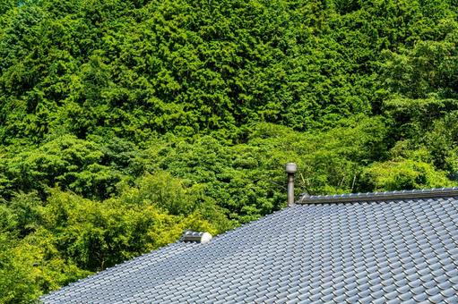 夏の新緑と瓦屋根 夏の新緑と瓦屋根 瓦屋根,森林,煙突の写真素材