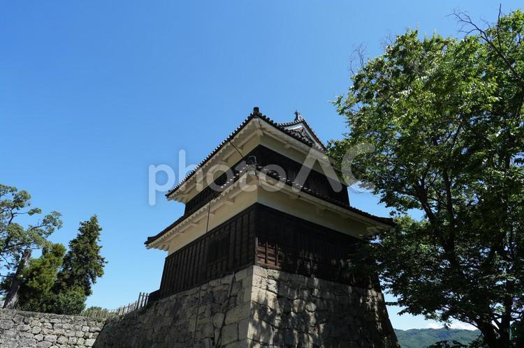 上田城西櫓門　青空がきれいな風景 上田城,東虎口櫓門,櫓門の写真素材