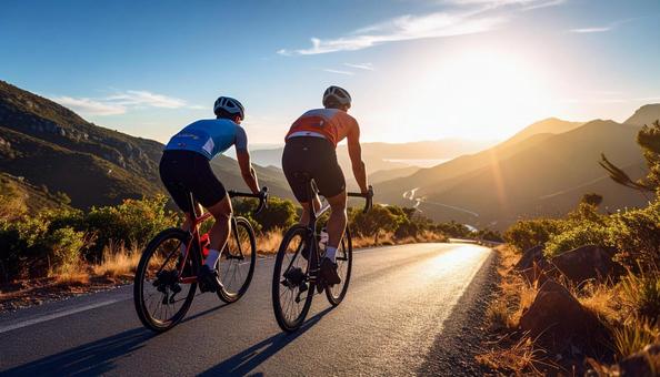 トライアスロン 自転車をこぐ選手たち トライアスロン 自転車をこぐ選手たちの写真