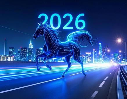 2026年サイバーネオン風な馬の年賀素材 2026年サイバーネオン風な馬の年賀素材の写真