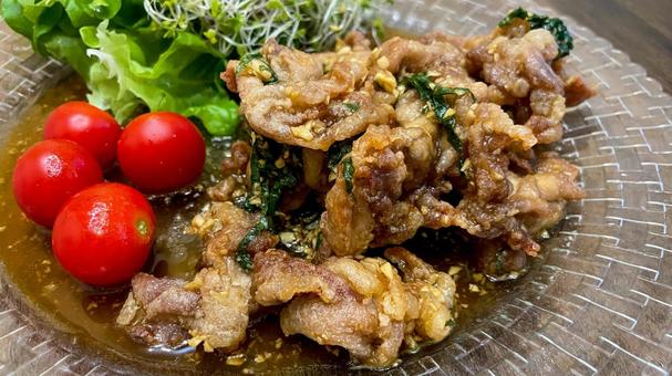 豚肉としその胡麻酢だれ炒め 豚肉としその胡麻酢だれ炒めの写真