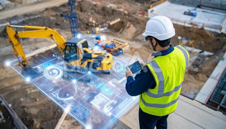スマートグラスで重機を操作する未来の現場 スマートグラス,建築現場,重機の写真素材