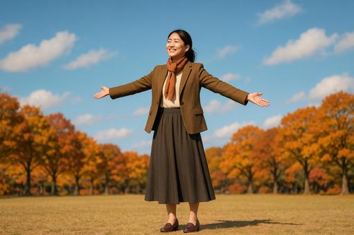 秋風を感じる女性 秋風を感じる女性の写真