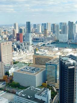 新橋のビル群と隅田川 新橋,ビル群,汐留の写真素材