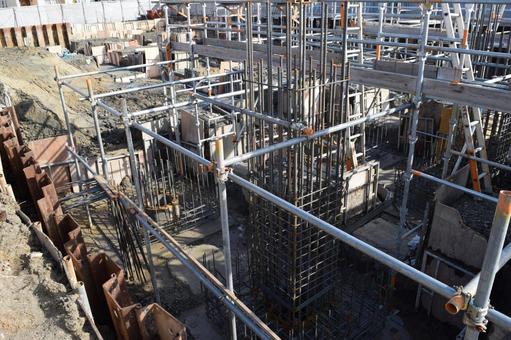 施工中の基礎工事現場 基礎工事現場,基礎工事,ビル基礎工事の写真素材