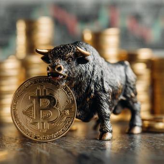 ビットコインとブルの像:強気市場の象徴 ビットコインとブルの像:強気市場の象徴の写真