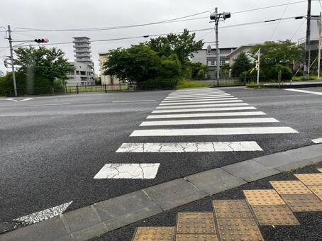 雨上がりの横断歩道と点字ブロック 横断歩道,点字ブロック,雨上がりの写真素材
