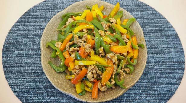 パプリカとピーマンの青椒肉絲・家庭料理 青椒肉絲,パプリカ,ピーマンの写真素材