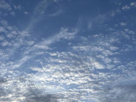 秋のうろこ雲と青空 風景,うろこ雲,自然の写真素材
