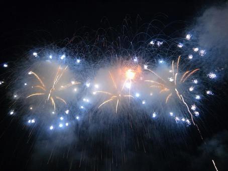 Photo, fireworks, smoke, night view, 