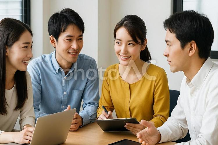グループワークをする若者たち・会議・職場 グループワーク,若者,会議の写真素材