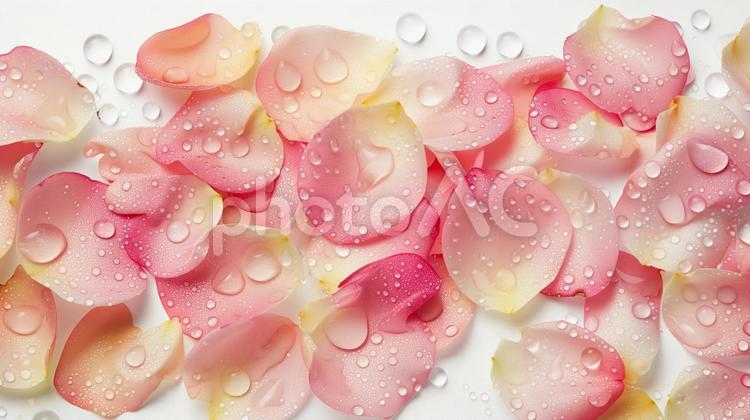 水滴がついたピンクのバラの花びら バラ,花びら,ピンクの写真素材