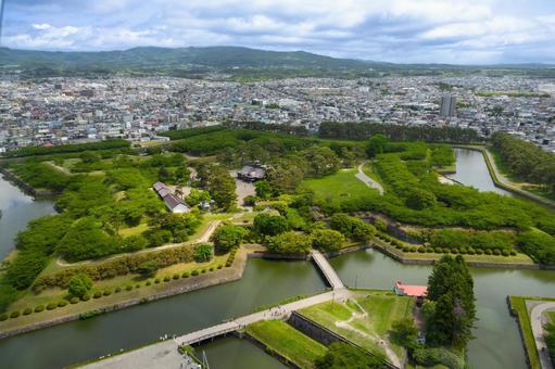 6月新緑が鮮やかな五稜郭 五稜郭,星型,お城の写真素材