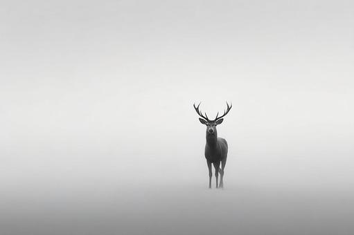 静寂な霧に包まれた野生の鹿 静寂な霧に包まれた野生の鹿の写真