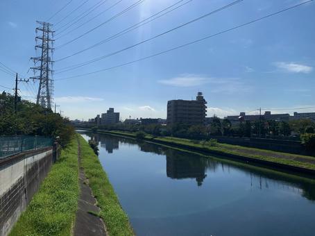 川と太陽 川と太陽 空,晴れ,空背景の写真素材