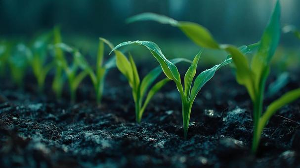 An emerald green sapling emerging from the soil, seedling, sprout, plant, JPG